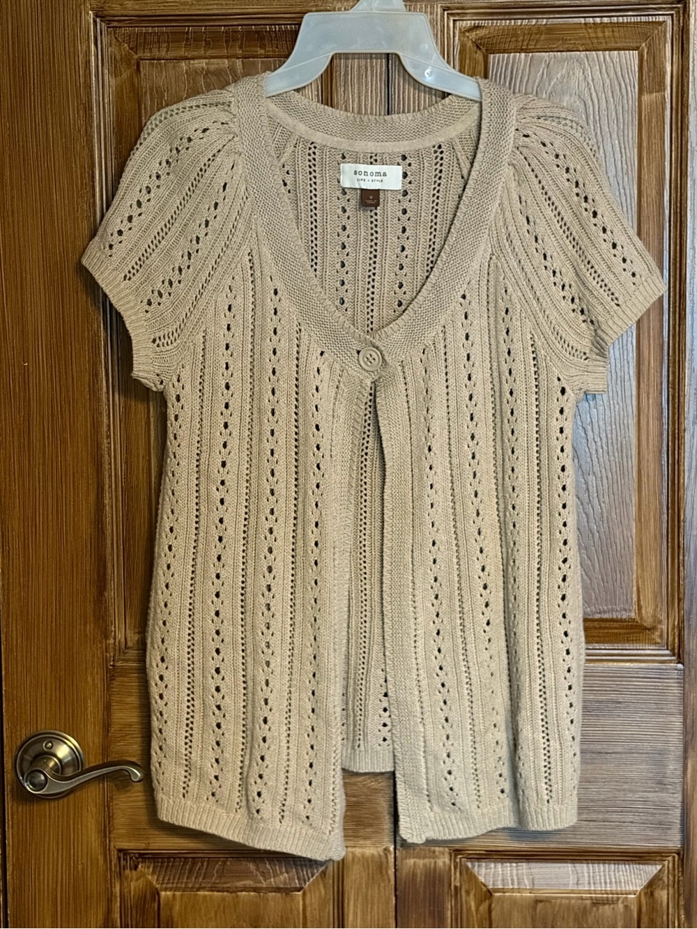 Sonoma Open Knit Short Sleeve Cardigan in Light Beige - Picture 1 of 7